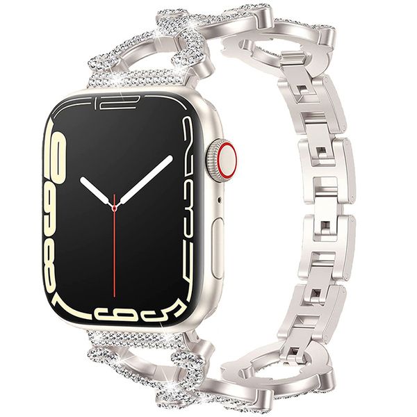 Bling Diamond Strap для Apple Watch Ultra 49 мм 45 мм 41 мм 40 мм 44 мм 38 мм женская металлическая полоса для серии Iwatch SE 8 7 6 5 4 Браслет