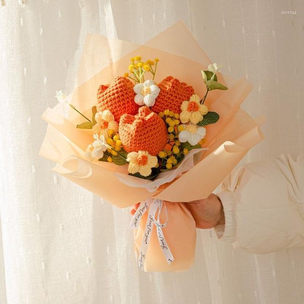 Fiori decorativi Tulipano Fiore lavorato a maglia Bouquet di cotone al latte all'uncinetto per la festa nuziale Decorazione della tavola di casa Regalo Madre Fidanzata