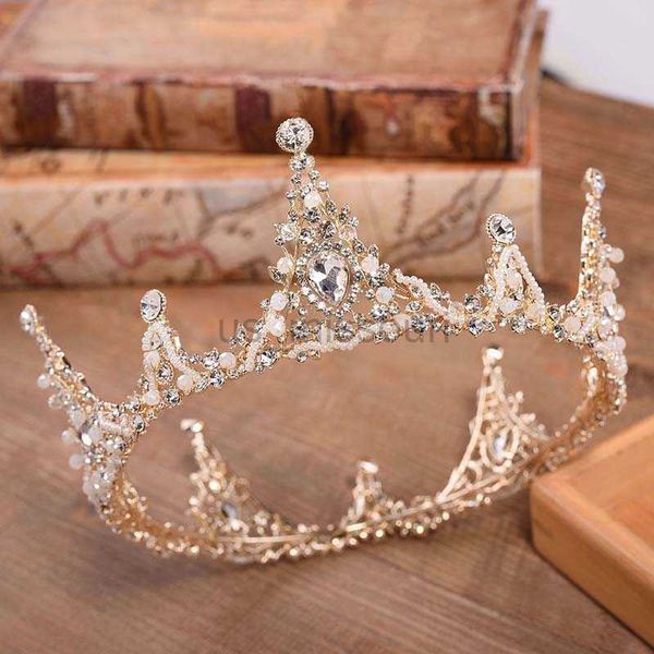 Outros acessórios de moda coroa barroca coroa de cristal contas redondas completas para mulheres que rainha diadema de casamento ornamentos de jóias acessórios para cabelos J230525