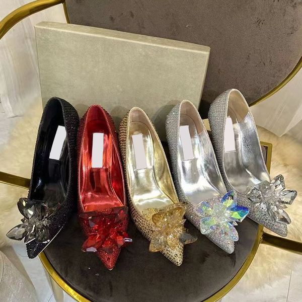 Com caixa London Luxury Women Dress Shoes Alia Allure Crystal Covered Pointy Toe Pumps 5/7/9 cm preto vermelho rosa ouro salto alto designer festa mulheres sapato de casamento EUR 35-40