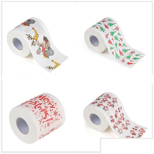 Scatole di fazzoletti Tovaglioli Buon Natale Carta igienica Stampa creativa Modello Serie Rotolo di carte Moda Divertente Novità Regalo Eco F Dha4C