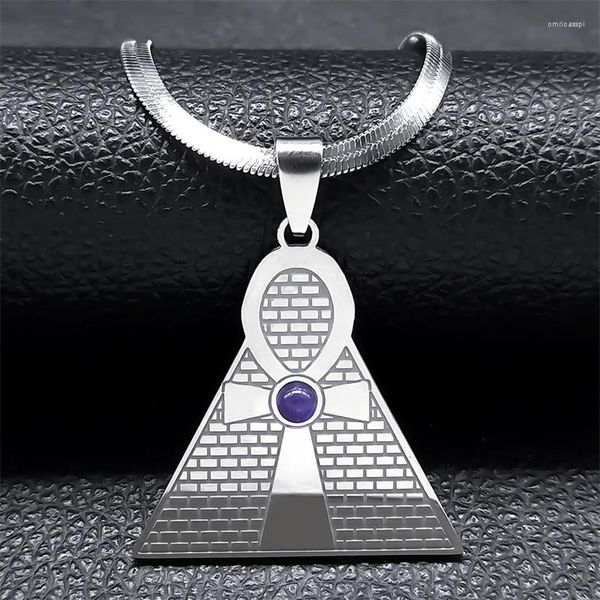 Подвесные ожерелья египетская Анх Ключ жизни для женщин/мужчин серебряный цвет из нержавеющей стали фиолетовая хрустальная пирамида украшения