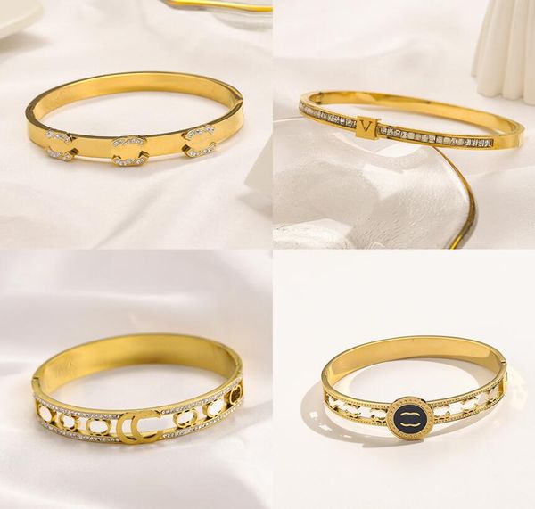 Дизайнерский браслет мода роскошный бренд буквы Bangle Link Chain Женщины 18K золото, покрытые хрустальным стразом, шрифт -манжеты ювелирные изделия