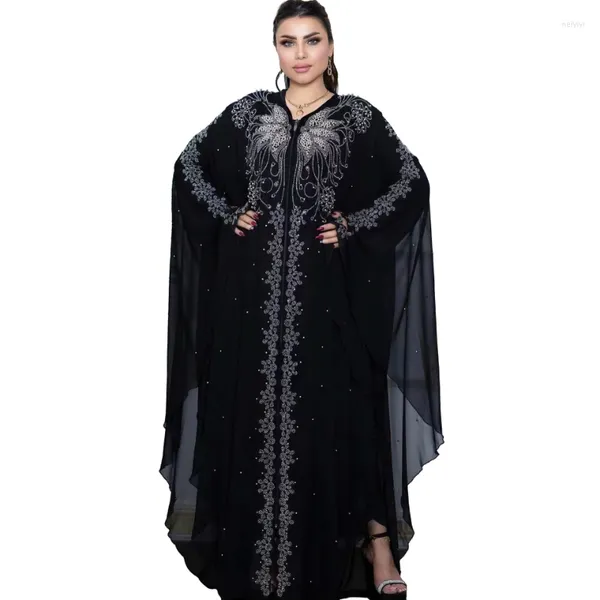 Abbigliamento etnico Abiti africani da donna Primavera Estate Scollo a V Poliestere Oro Argento Abito lungo Maxi Moda musulmana Abaya