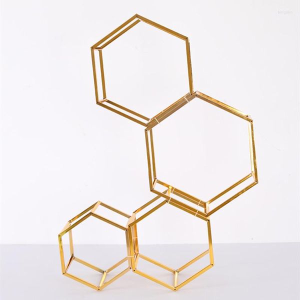 Decoração de festa 4pcs/set cubo stand stand metal road chumbo geométrico caixa hexagon cenário shiny dourado decoração de decoração