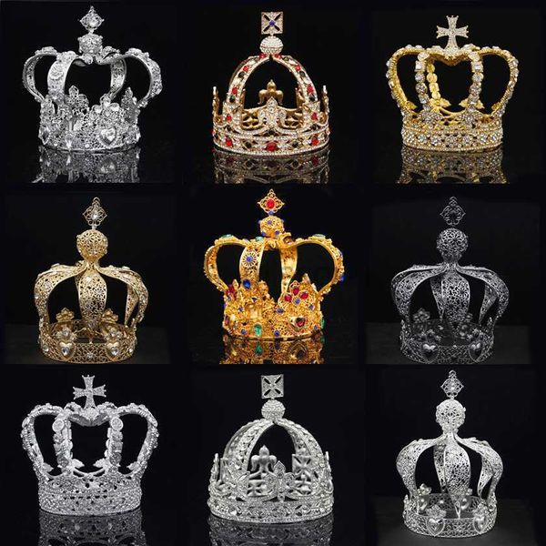 Outros acessórios de moda rainha real rei tiaras coroa homens redondos redondos de diadema de noiva e coroas cocar jóias de jóias de jóias do casamento de casamentos