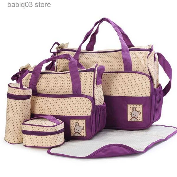 Bolsas de fraldas 5 PCs Conjunto multifuncional troca de bebê Bolsa de mamãe de maternidade de fraldas GXMB T230525