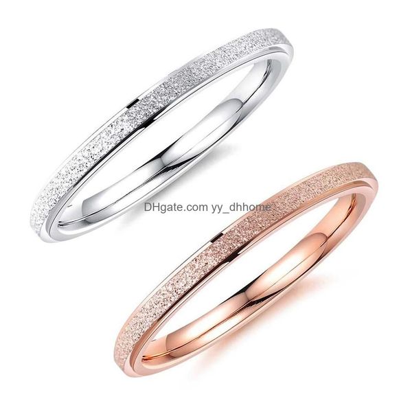 Bandringe Auflistung Vintage 2 mm mattierter Titanstahlring Roségold Verlobung Hochzeit Schmuck für Frauen Anneau Drop Lieferung Dhzqj