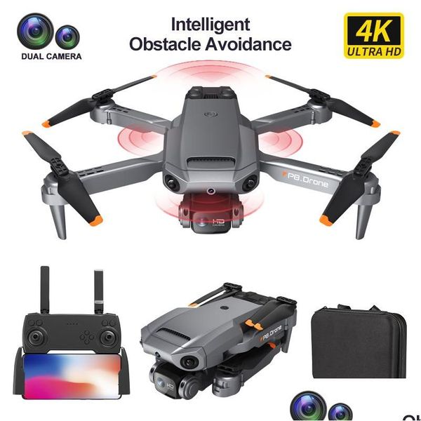 Elektrische/RC-Flugzeug-P8-Drohne mit Weitwinkel-HD 4K 1080P Dual-Kamera-Höhenhaltung, WiFi, faltbarer RC-Quadcopter-Dron-Geschenkspielzeug-Drop-Del Dhsnc