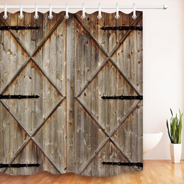 Tende da doccia 72 pollici Retro Art Curtain Antique Rustic Barn Door Vintage Bagno in legno Tessuto Vasca Decorazione domestica