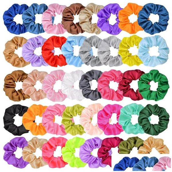 Haarschmuck 40 Farben Satinband Scrunchies Mädchen Pferdeschwanzhalter Krawatte Mode Ring Dehnbares elastisches Seil Weihnachtsgeschenke Drop Delive Dhglk