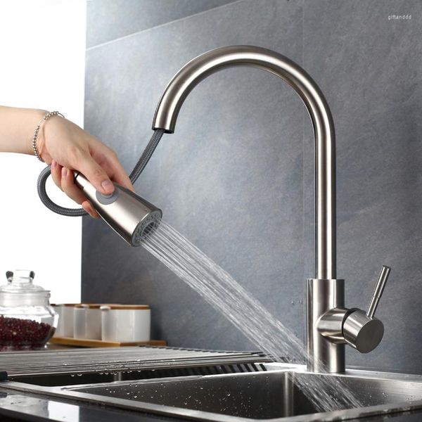 Rubinetti da cucina Rubinetto estraibile in nichel spazzolato Miscelatore freddo Rubinetto per acqua Girevole Lavabo retrattile in acciaio inossidabile 304 Lavabo