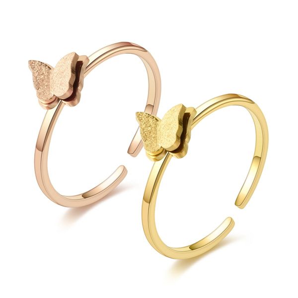 Anello a fascia con ciondolo a forma di farfalla dal design elegante, anelli in acciaio inossidabile, gioielli per regalo da donna