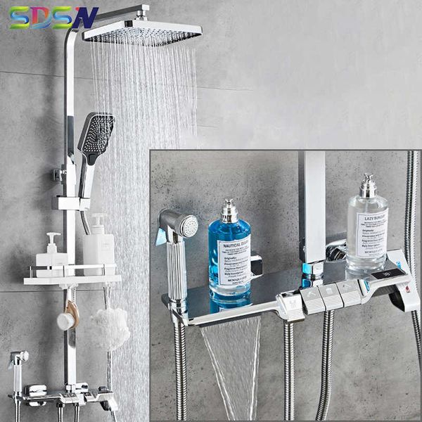 Badezimmer-Duschsets, Chrom-Klavier-Duschset, Wandmontage, Messing, heiß, kalt, Badarmaturen, Wasserhahn, luxuriöses intelligentes thermostatisches digitales Bad-Duschsystem G230525