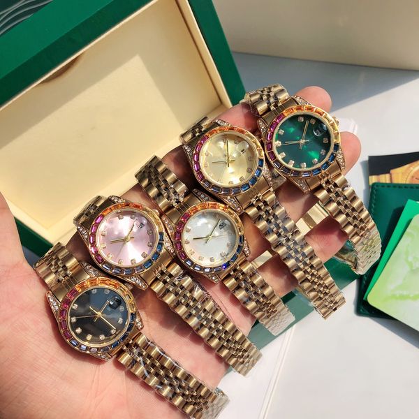 Rainbow Diamond Iced Out Uhr, Herren-Armbanduhr, weißer Quarz-Chronograph, Stein, wasserdicht, 904 Edelstahl, Montre de Luxe-Designeruhren für Damen, U1-Uhr