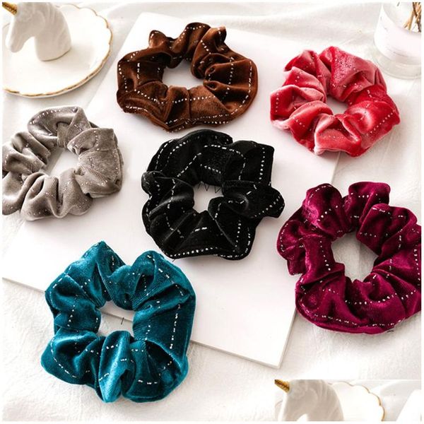 Pony Tails Holder New Colorf Veet Scrunchies Solid Hair Ring Ties For Girls Ponytail Holders Rubber Band Gold Hairband Accessori D Dhgev
