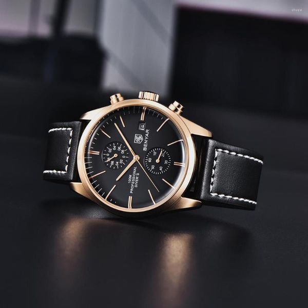 Orologi da polso BENYAR 2023 Mens Quartz Top Luxury Sport Watch Uomo Military Fashion Cronografo in pelle Luminoso Reloj Hombre