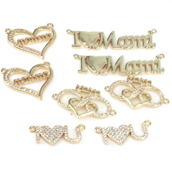 Anhänger Halsketten 10 Stück Goldfarbe Kristall Herz I Love U Buchstaben Mama Anhänger Vintage Minimalist Charms CZ Pave Perlen DIY Zubehör