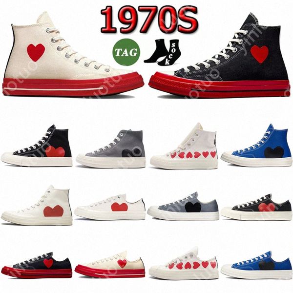 1970 All Stars Shoe CDG 1970 Canvas Jogar Amor com Olhos Grandes Corações Bege Preto Clássico Casual Skate Conversity Mens Mulheres Sapatilhas