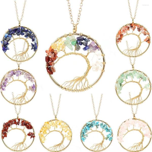 Collane con ciondolo 8pcs Irregolare Chip Stone Crystal Wire Wrap Albero della vita Ametista Quarzo rosa Chakra Collana di perline per gioielli da donna