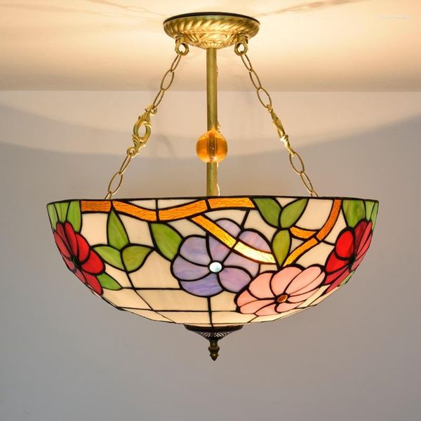 Kolye lambaları 50cm Tiffany Amerikan Vintage Morning Glory Yaratıcı Avrupa Şenliği Vitray Yemek Odası Yatak Odası Avize