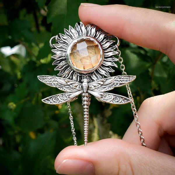 Anhänger Halsketten Vintage Kreative Sonnenblume Libelle Halskette Für Frauen Weibliche Party Schmuck Kette Aussage Boho Großhandel