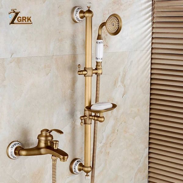 Set doccia da bagno Set doccia da bagno di lusso in ottone Bronzo antico Finitura a parete Miscelatore per doccia da bagno con sollevamento Set doccia portatile G230525