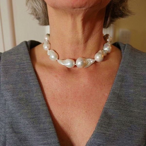 Chokers Baroque Natural Pearl Короткое ожерелье 4a Большое жемчужное ожерелье женского ожерелья гламурные украшения рождественский подарок оптом Boho 230524