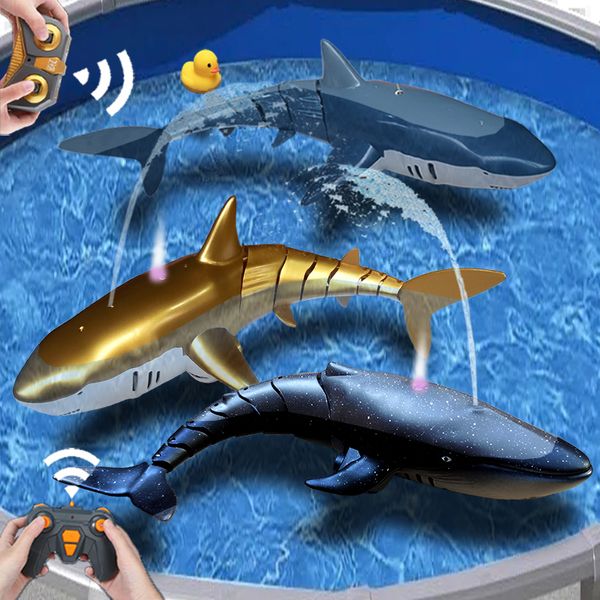 Electric/RC Animais RC Shark Robot Children Pool Beach Toy para crianças meninos meninas Diversão Spray Spray Spray Baleia Animais submarinos Controle remoto peixe 230525