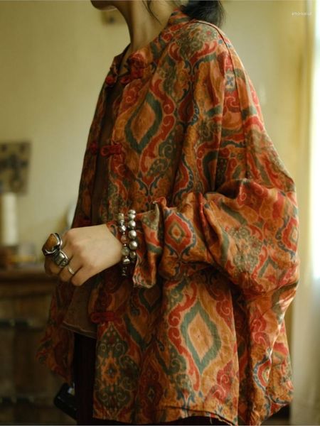 Giacche da donna Donna Primavera Estate Giacca stampata in ramiè Camicia vintage da donna Donna 2023 Cappotto Top