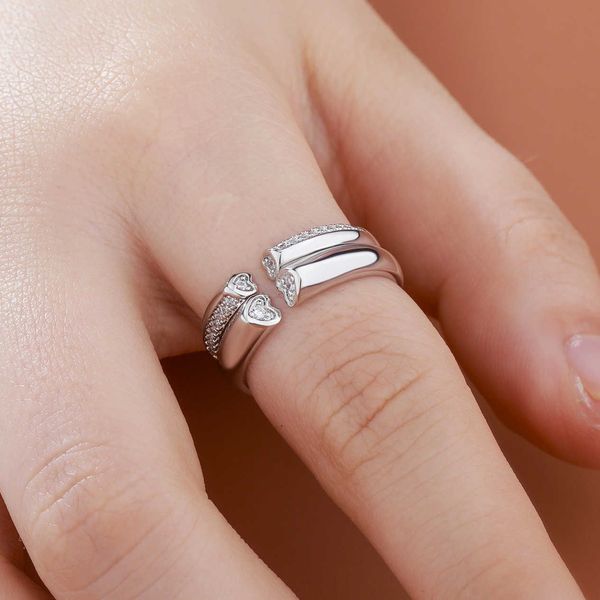 S925 Sterling Silber Paarringe für Liebhaber, offene Manschette, glänzender Zirkonia-Bandring, einfacher und fortschrittlicher Liebhaber, Hochzeit, Party, Braut, Fingerringe, Öffnungsschmuck