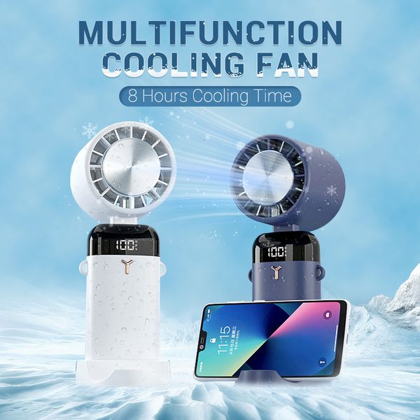 Diğer Ev Bahçesi Taşınabilir Mini Elde Taşınma Fan 3600mAH Kişisel Fan LED Ekran 90 ° ayarlanabilir Masaüstü Soğutma Fanı Telefon Tutucu 230525