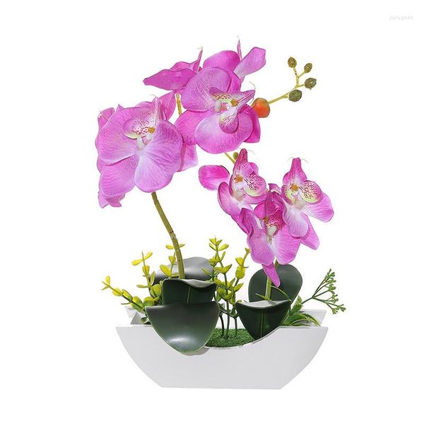 Dekorative Blumen, künstlicher Schmetterling, Orchidee, Bonsai, gefälschte Blume mit bootförmigem Holztopf, Wohnmöbel-Dekor, Hochzeitsfeier-Dekoration