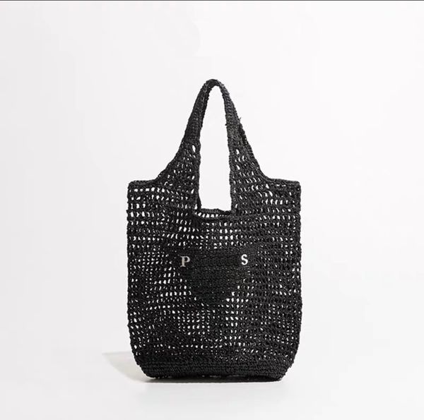 Einkaufstaschen Designer -Tasche Strohbag Strandtasche Fashion Mesh Hollow gewebt für Sommer Strohback Schwarze Aprikosen Sommer gewebte Taschen Urlaub Tasche große Kapazität Einkaufstasche 4182