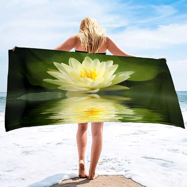 Toalha de praia Ultra macia de flor de lótus, toalhas de piscina altamente absorventes, toalha de praia rápida de toalha de areia de praia grátis