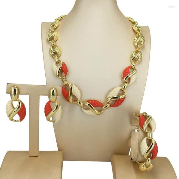 Conjunto de pendientes de collar Yuminglai Dubai joyería chapada en oro fino único hermoso colorido completo para mujeres FHK15315