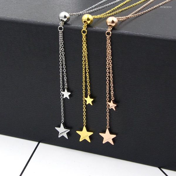Anhänger Halsketten Martick Unverwechselbare Doppelsterne Quaste Halskette für junge Dame Geschenk mit Stahl Boll Rose Gold Farbe P166