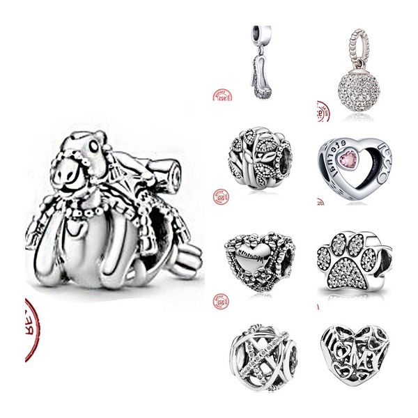 925 Gümüş kalp dairesel hayvan boncukları, kadınlar için orijinal pandora cazibe bileziği diy moda gümüş mücevher yapımı