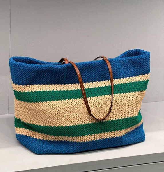 Moda renkli dokuma plaj çantası Miu logo Klasik Kadın Çanta Tasarımcısı Deri Tutamak Lüks Çantası Kimliği Royalfashion_Bag
