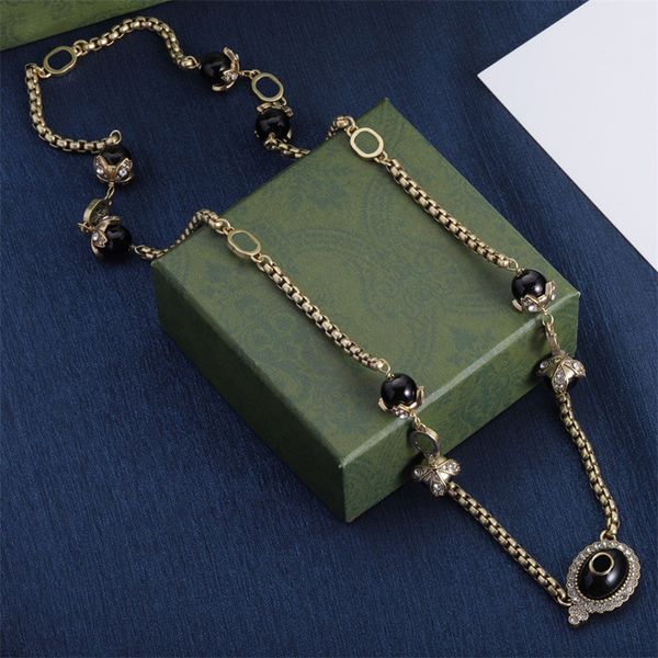 Женские дизайнерские ожерелья подвески Черный жемчуг g Neckwear веревочная цепь соединяет мужские ювелирные украшения бронзовое золотое ожерелье