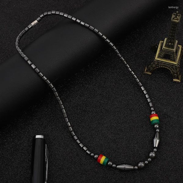 Catene Y2k Collana di ematite Colore pietra naturale Catena di clavicola di coppia per chiave magnetica regalo di compleanno femminile maschile