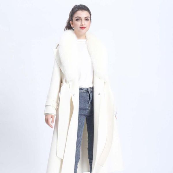 Cappotto da donna in pelliccia sintetica stile lungo in cashmere con cintura da donna