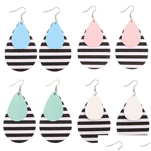 Charm Fashion Women Mtilayer Orecchini a goccia in pelle Pu Strisce bianche e nere Ciondola l'orecchino per la ragazza Nuovi gioielli di design Drop Del Dhgxf