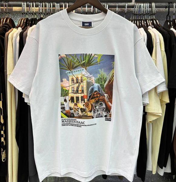 T-shirt da uomo Donna Nero Bianco Albicocca Casual KITH Tee Uomo Donna Classico Fiore Uccello Stampa Kith T Shirt Manica corta allentata