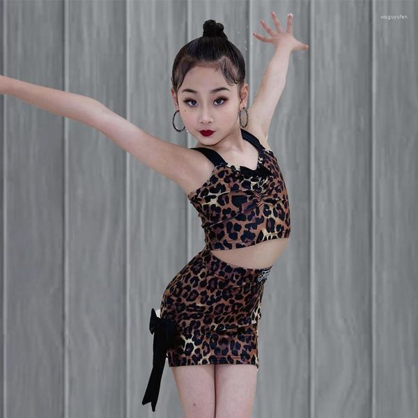 Costume de dança latina para crianças para meninas saia de leopardo para crianças, roupas de dança profissional de dança de moda de dança DWY8959