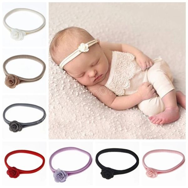 Mini Rose Flower Nylon Banda para a cabeça Baby Kids Lovely Hairbands Photo Props Recém -nascidos Criança Infantil Acessórios