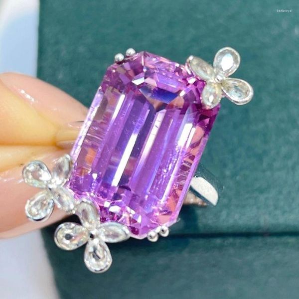 Küme halkaları lr kunzite yüzüğü ince takılar katı 18K altın doğa temiz 15.8ct değerli taşlar elmas kadınlar için kadın