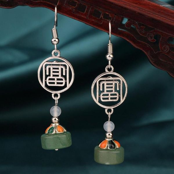 Orecchini pendenti stile cinese vintage etnico antico cloisonne goccia pietre naturali lunghe per gioielli da donna 2023