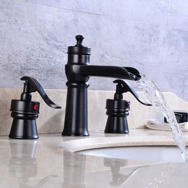 Rubinetti per lavabo da bagno Vidric Stile americano Finitura nera Diffuso Rubinetto per lavabo da 8 'Croce Rubinetto Miscelatore per lavabo Tre fori Cascata