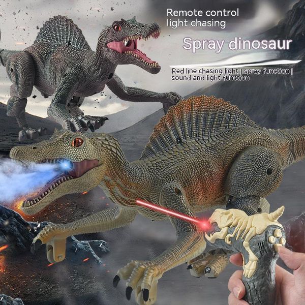 Elektrik/RC Hayvanlar Hafif İndüksiyon Kovalayan RC Spinosaurus Beş Kanallı Elektrik Ses ve Işık Sprey Simülasyonu Mekanik Dinozor Oyuncak Modeli 230525